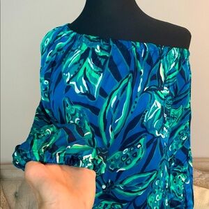 Lilly Pulitzer Bold Floral Blue and Green Dress Top